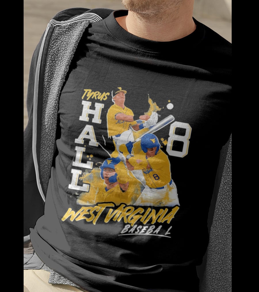 Tyrus Hall 8 West Virginia Baseball Mountaineers T-Shirt