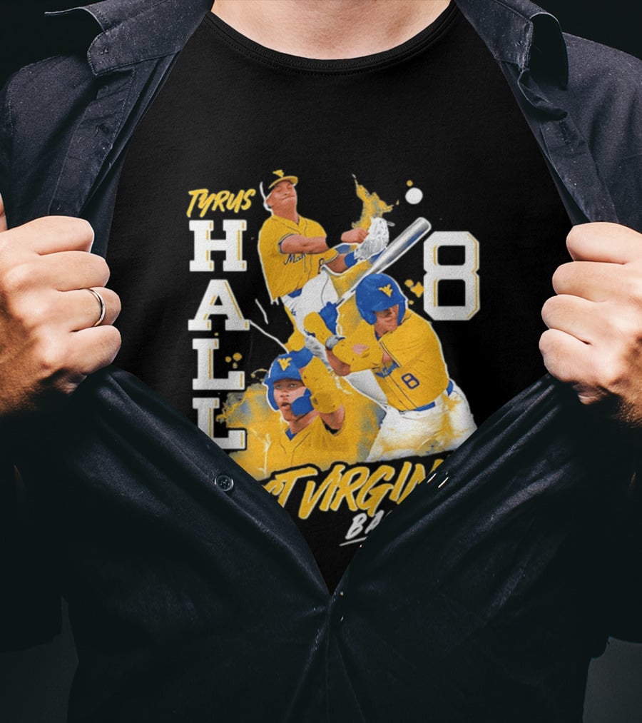 Tyrus Hall 8 West Virginia Baseball Mountaineers T-Shirt