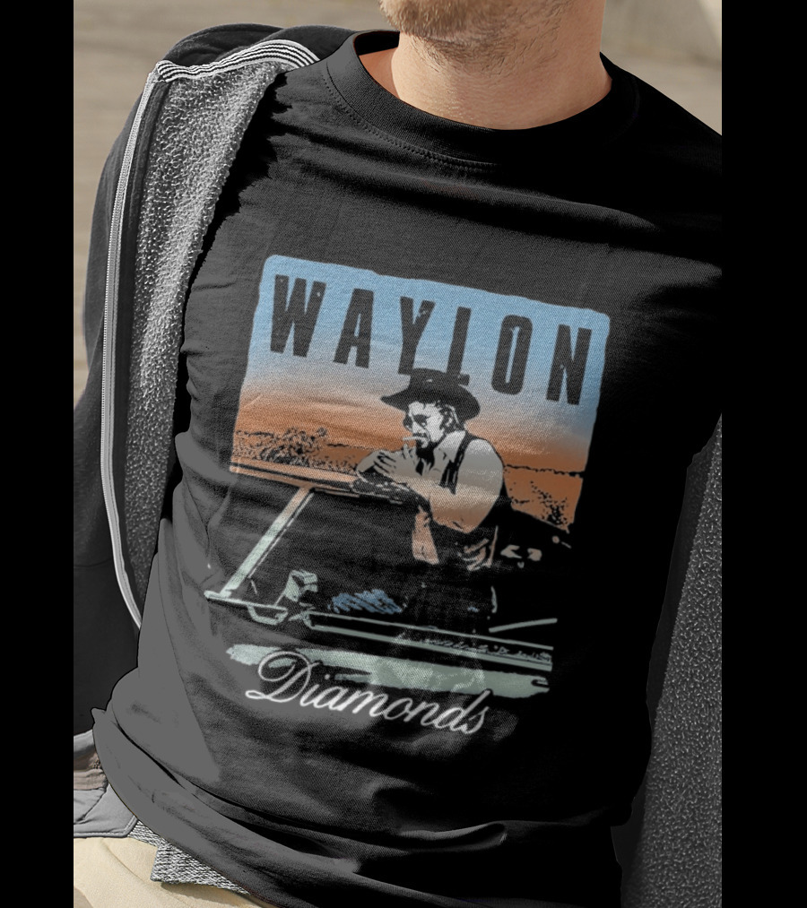 Waylon Jennings Country Music Diamonds Outdoor Scene T-Shirt