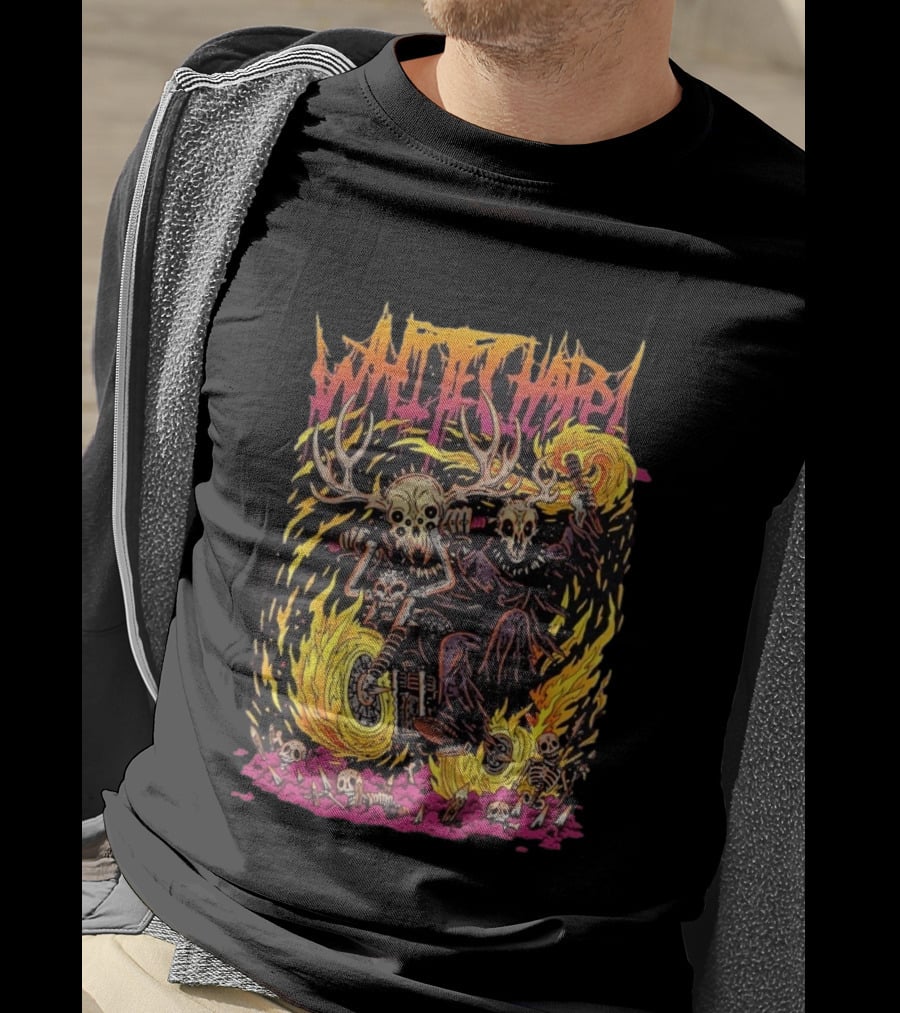 Whitechapel Bikers Skeleton Motorcycle Fire Scene T-Shirt