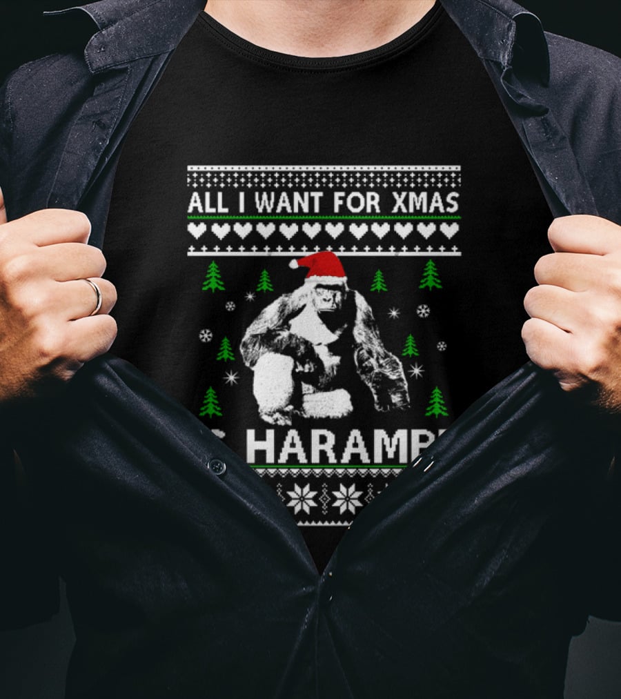 All I Want For Xmas Is Harambe Santa Hat Ugly Christmas T-Shirt