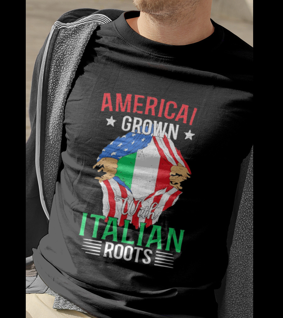 American Grown Italian Roots Flag Inside Patriotic Heritage T-Shirt