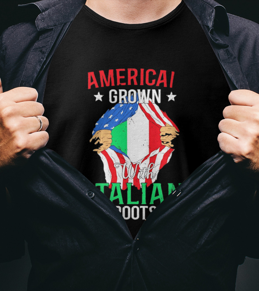 American Grown Italian Roots Flag Inside Patriotic Heritage T-Shirt