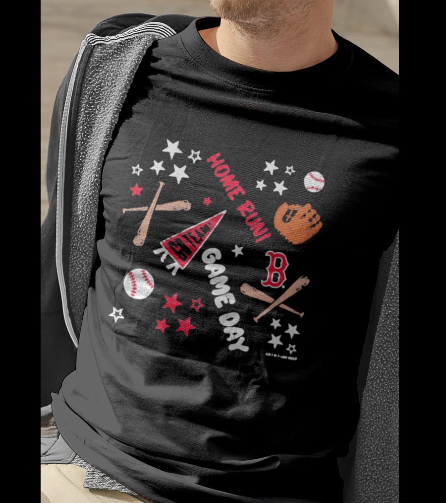 Boston Red Sox Home Run Game Day MLB Baseball Fenway Pennant And Bat Glove Stars T-Shirt