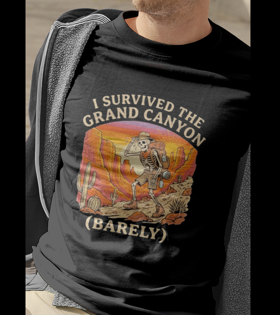 I Survived The Grand Canyon Barely Skeleton Backpack Sunset Cactus T-Shirt