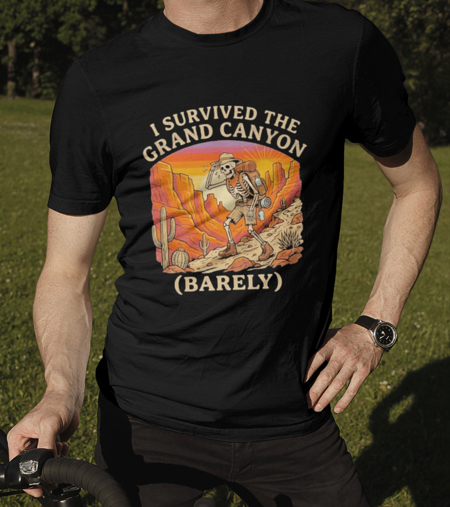 I Survived The Grand Canyon Barely Skeleton Backpack Sunset Cactus T-Shirt