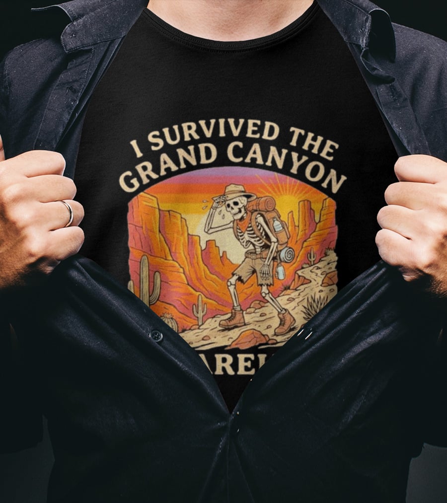 I Survived The Grand Canyon Barely Skeleton Backpack Sunset Cactus T-Shirt