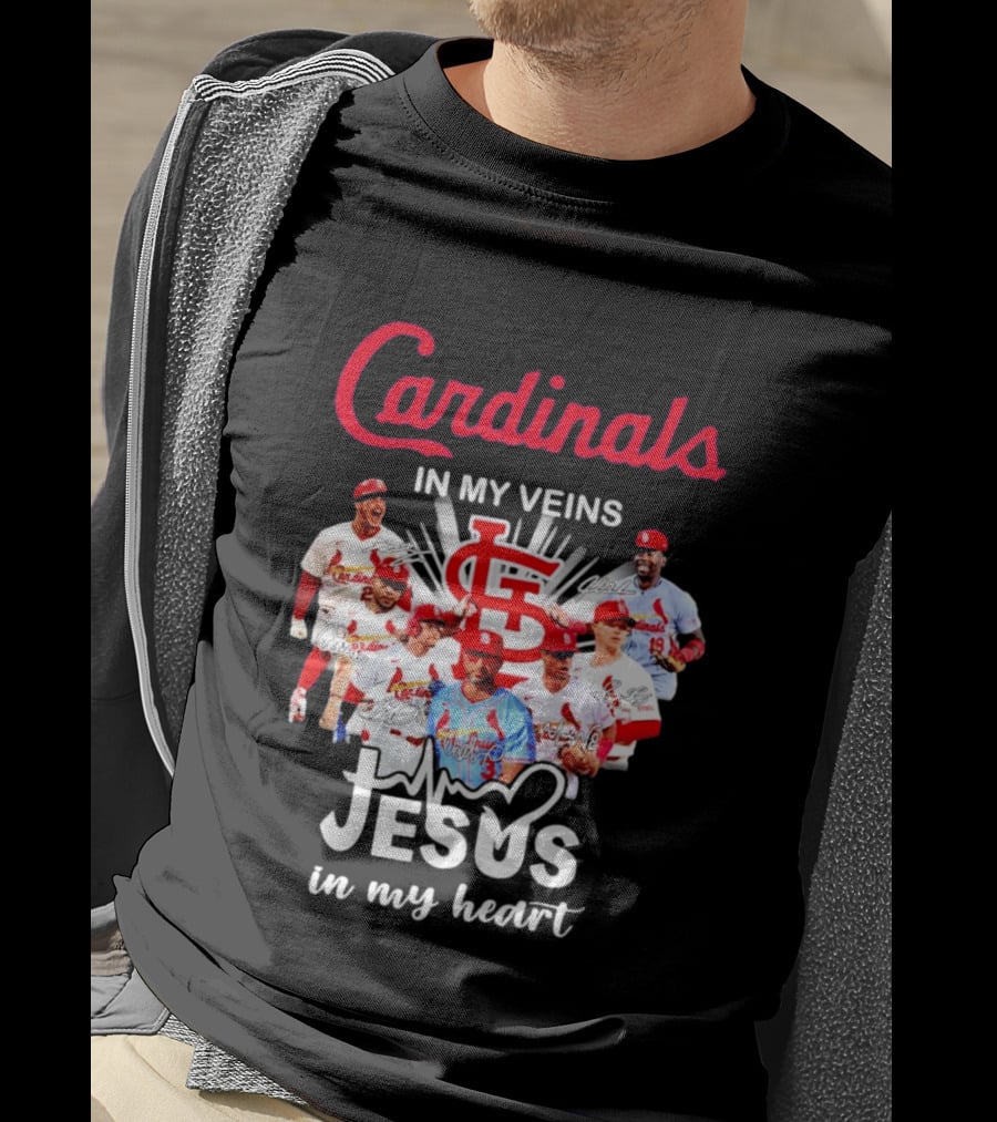 St Louis Cardinals In My Veins Jesus In My Heart Baseball Team Players T-Shirt