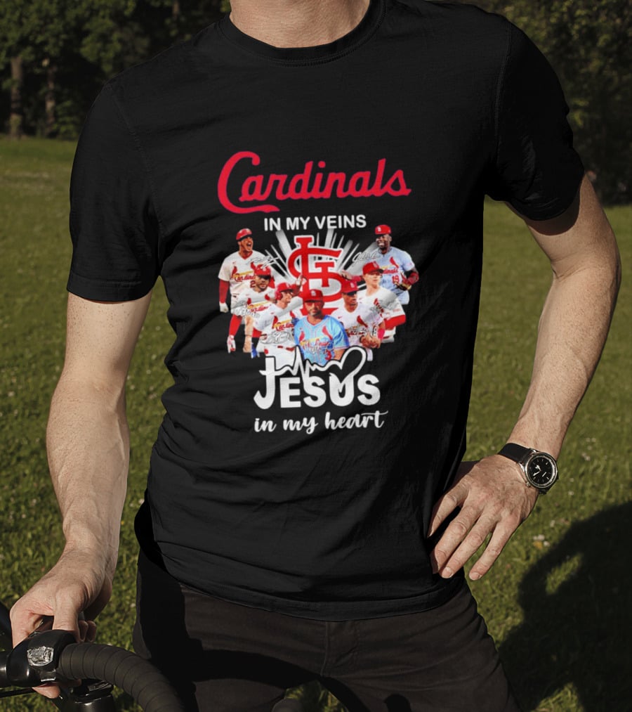 St Louis Cardinals In My Veins Jesus In My Heart Baseball Team Players T-Shirt