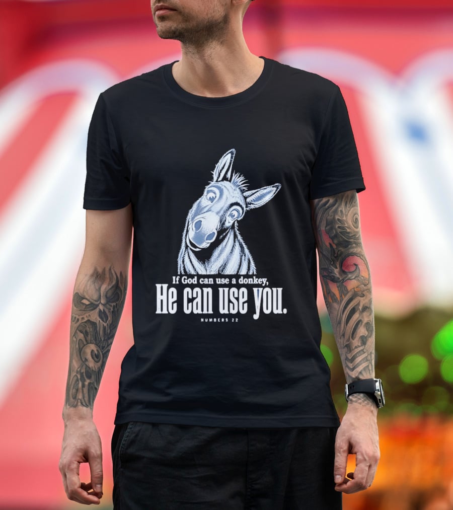 If God Can Use A Donkey He Can Use You Cartoon Donkey Numbers 22 T-Shirt
