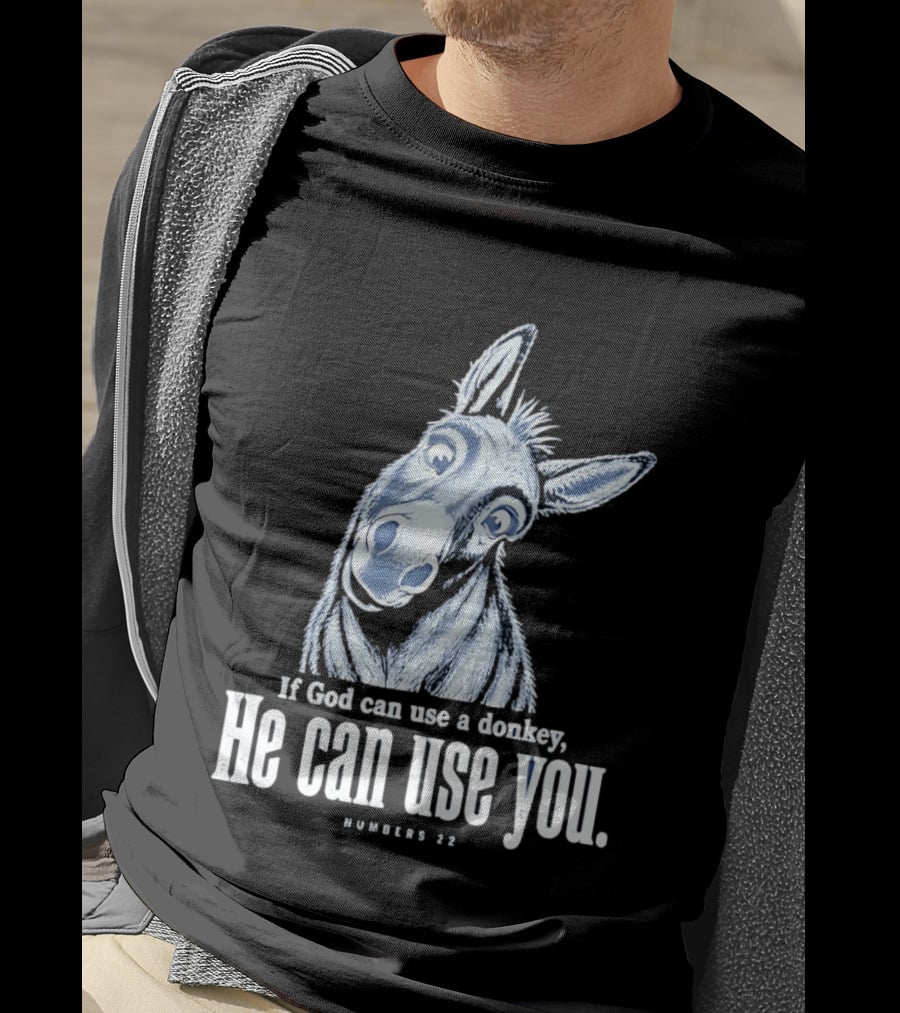 If God Can Use A Donkey He Can Use You Cartoon Donkey Numbers 22 T-Shirt