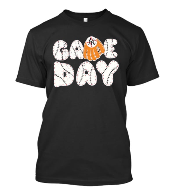 New York Yankees Game Day Baseball MLB NYY Glove And Ball Stitching T-Shirt