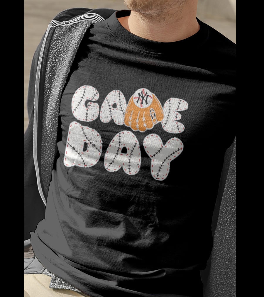 New York Yankees Game Day Baseball MLB NYY Glove And Ball Stitching T-Shirt