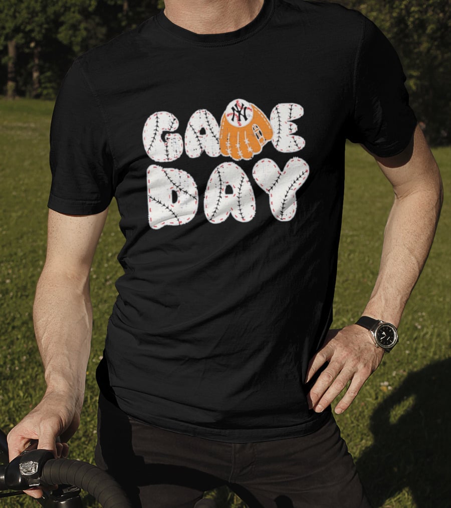 New York Yankees Game Day Baseball MLB NYY Glove And Ball Stitching T-Shirt