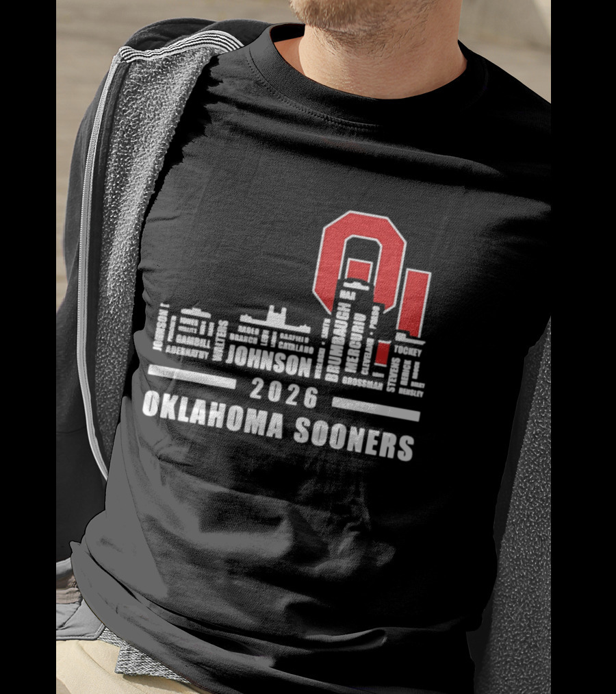 Oklahoma Sooners 2026 Johnson City Skyline Player Name T-Shirt