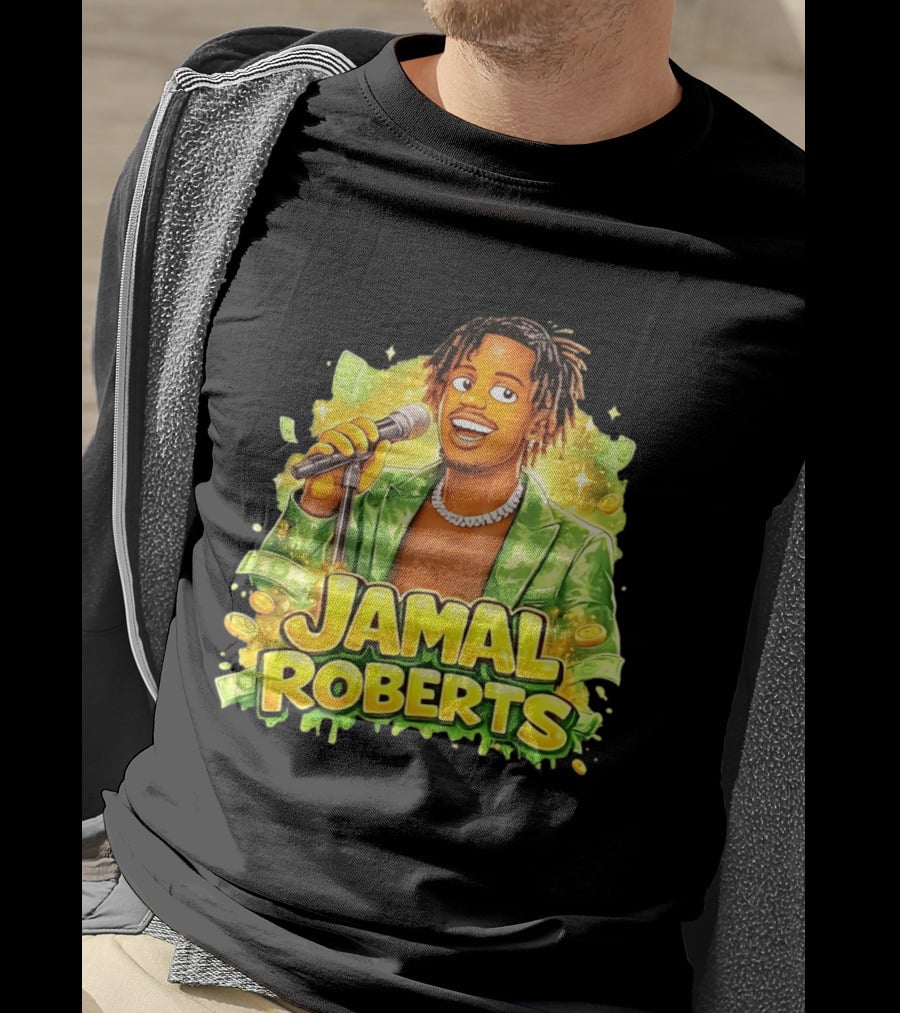 Jamal Roberts 2025 American Idol Winner Illustrated Mic Holding Dollar Sign T-Shirt