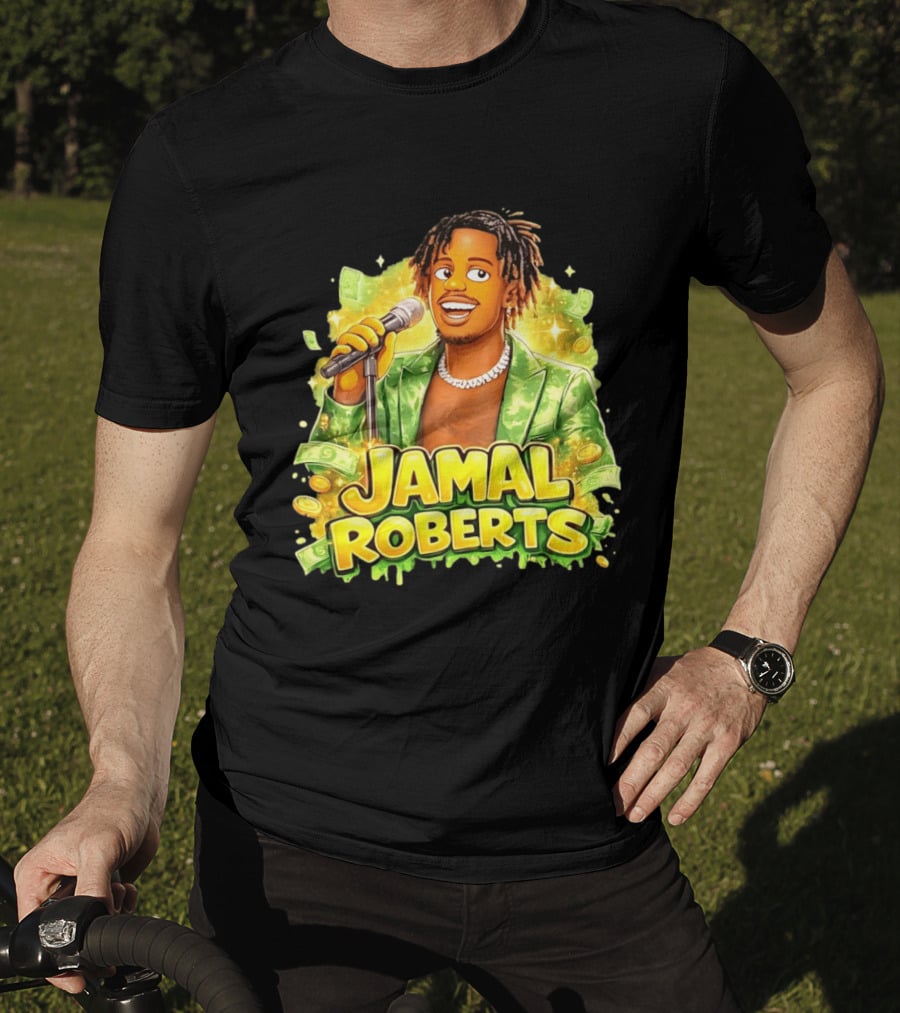 Jamal Roberts 2025 American Idol Winner Illustrated Mic Holding Dollar Sign T-Shirt
