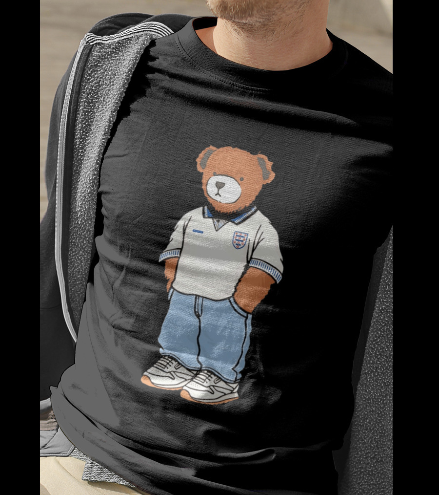 Three Lions England '90 Pickles Teddy Bear Retro Soccer Fan T-Shirt