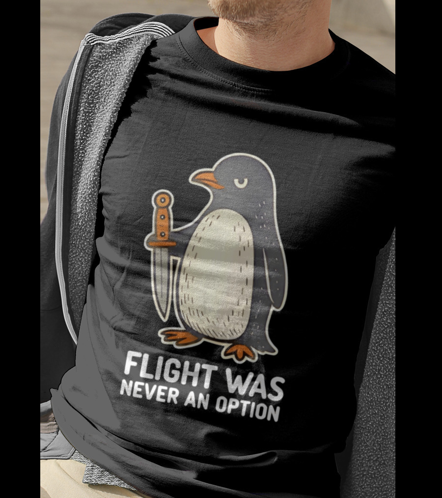 Flight Was Never An Option Cartoon Penguin With Sword T-Shirt