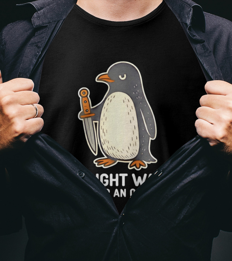 Flight Was Never An Option Cartoon Penguin With Sword T-Shirt