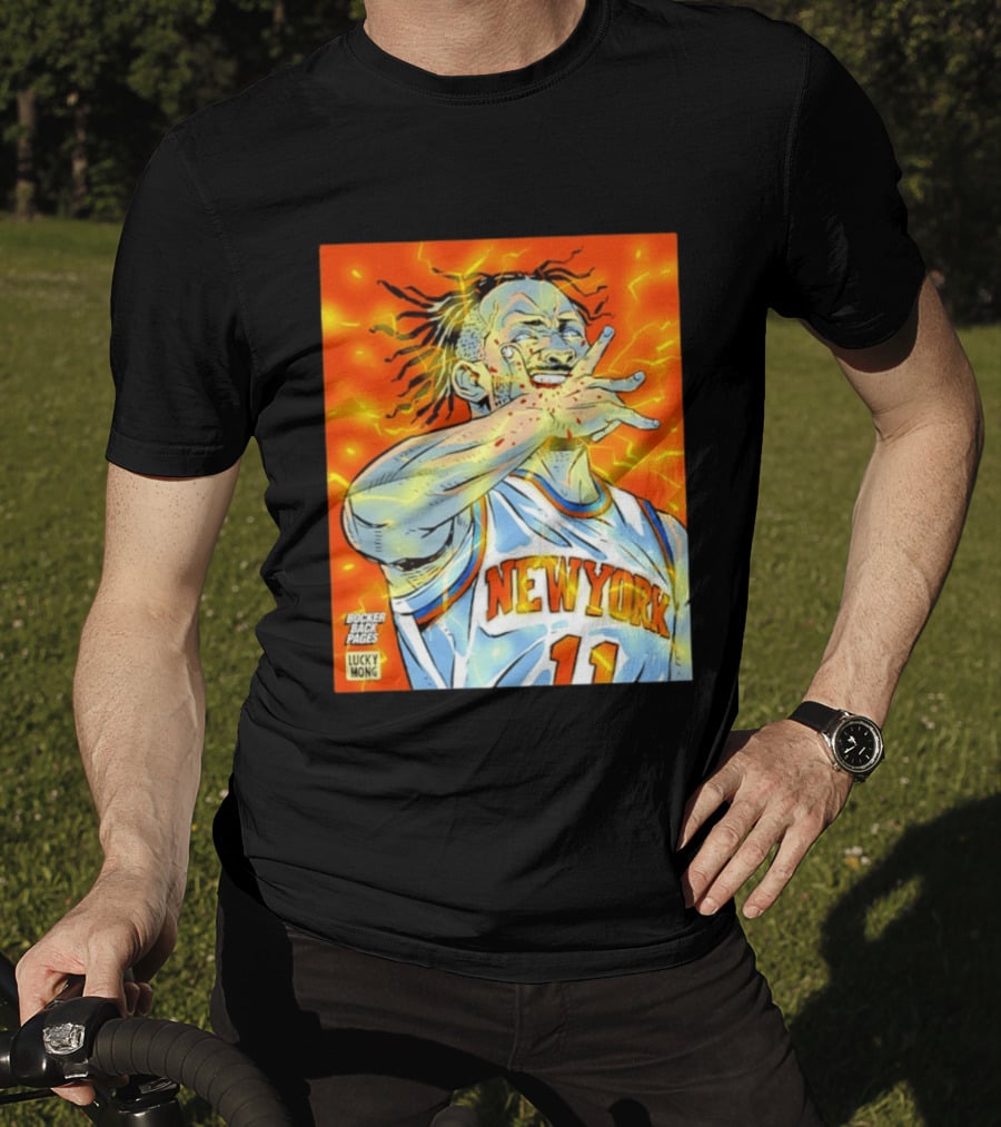New York Knicks Jalen Brunson Comic Bite By Bocker Back Pages Lucky Mong T-Shirt