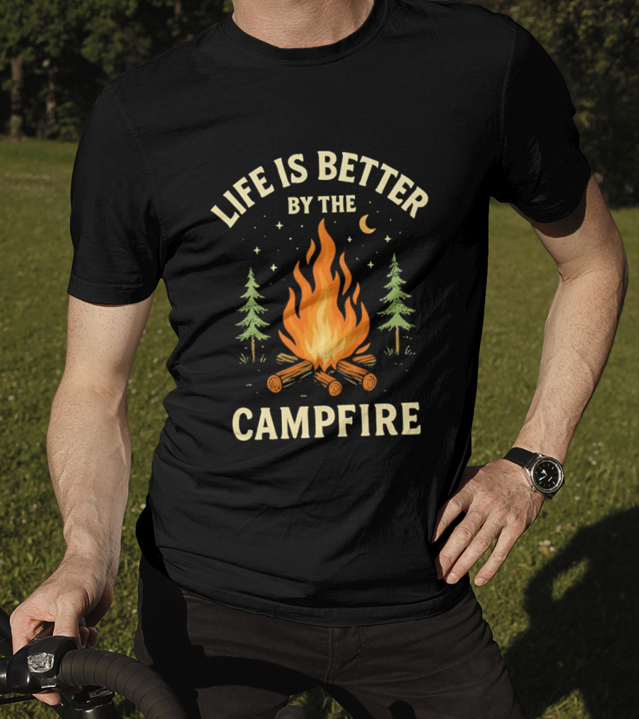 Life Is Better By The Campfire With Trees And Moon T-Shirt