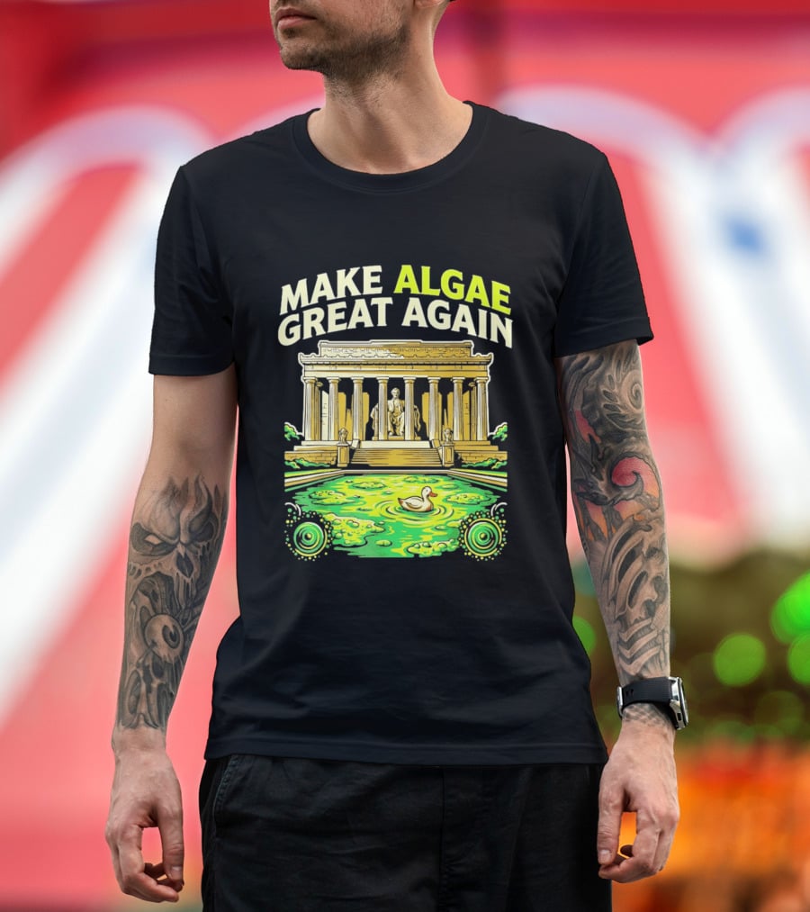 Make Algae Great Again Greek Temple Duck Pond Political Satire T-Shirt