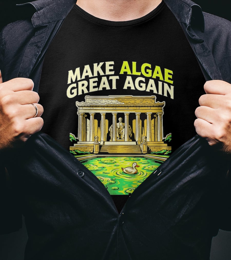 Make Algae Great Again Greek Temple Duck Pond Political Satire T-Shirt