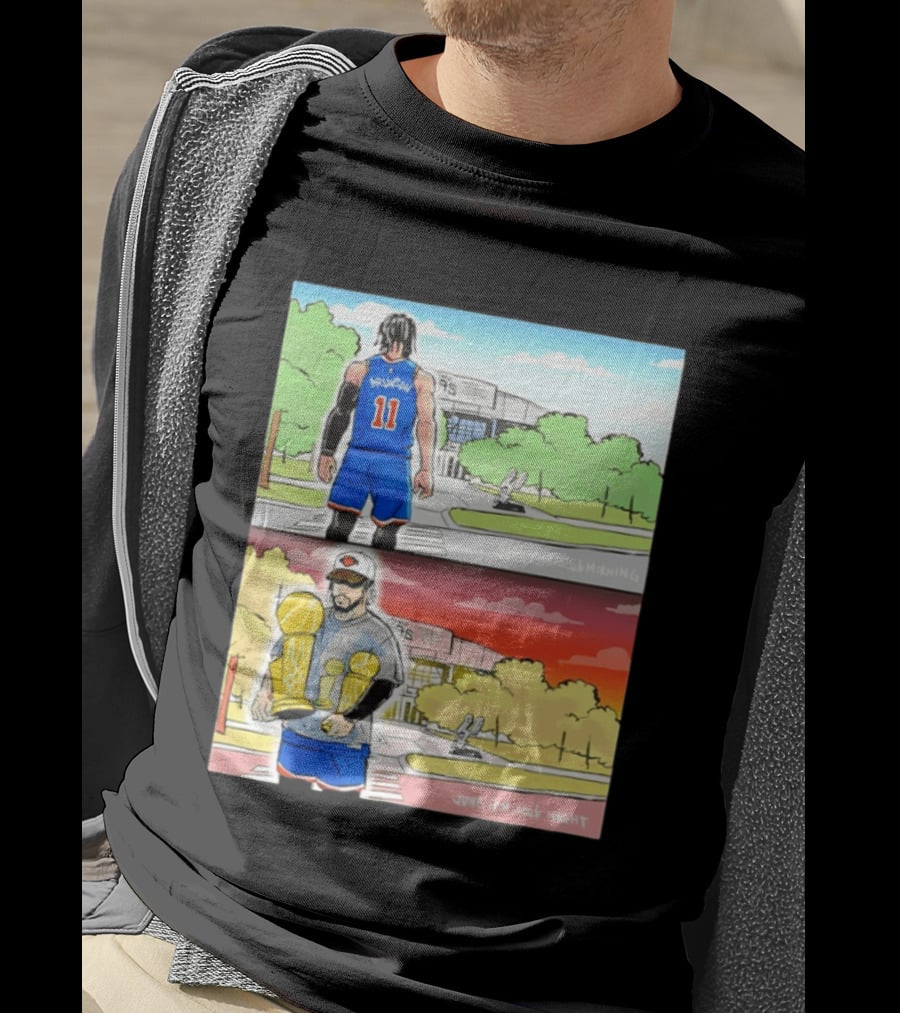 Maki Brunson NY Knicks Jalen Brunson NBA Champs June 13th Morning Night Trophy Comic T-Shirt