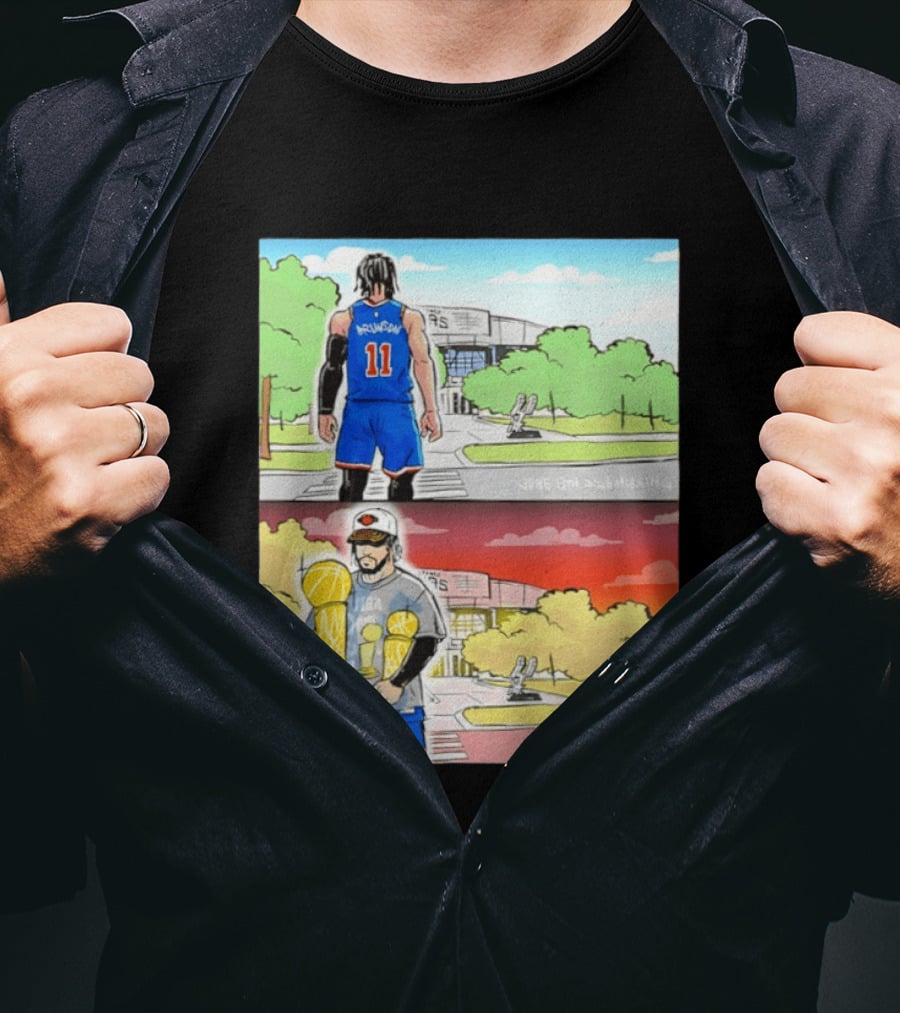 Maki Brunson NY Knicks Jalen Brunson NBA Champs June 13th Morning Night Trophy Comic T-Shirt