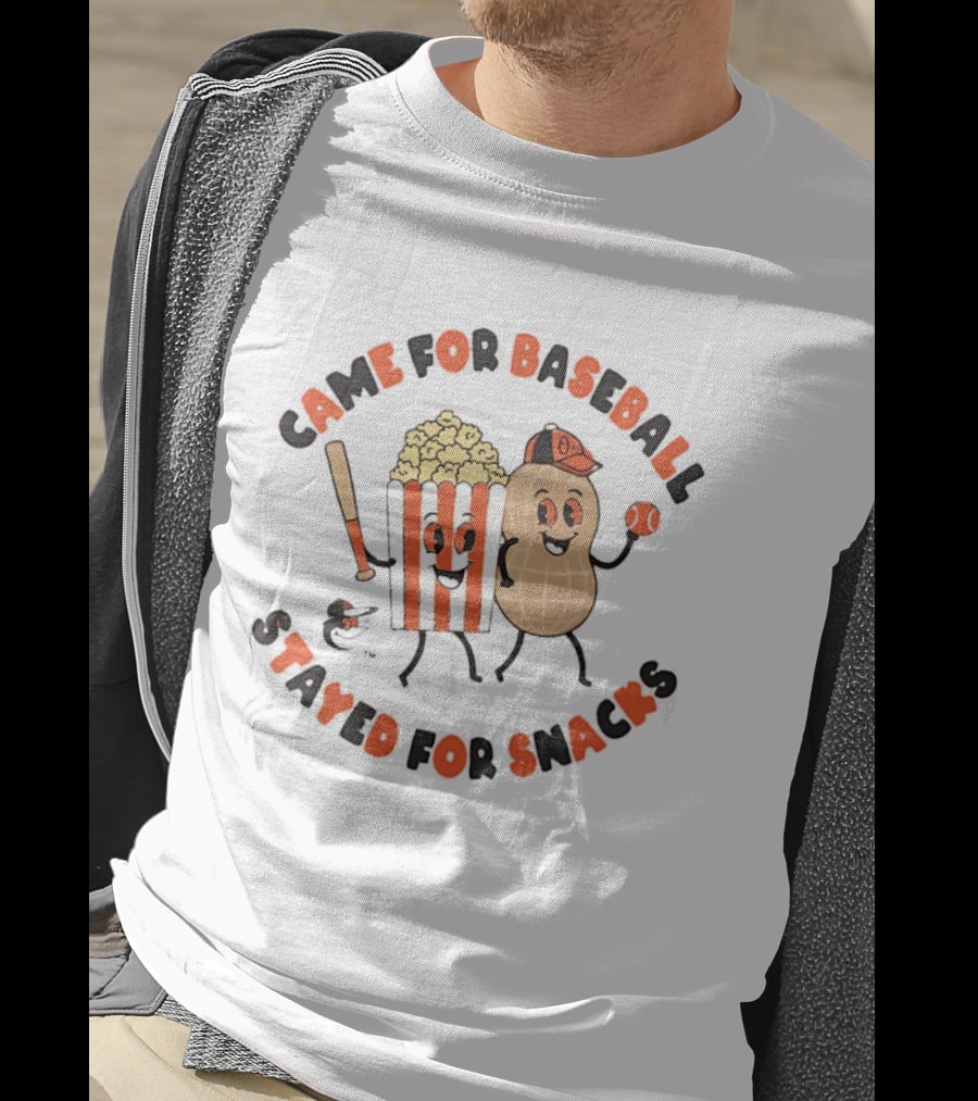 Baltimore Orioles Came For Baseball Stayed For Snacks Popcorn Peanut Baseball Bat T-Shirt
