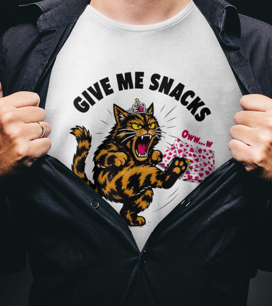 Cat Crown Give Me Snacks Owww W Wild Feline Fun T-Shirt