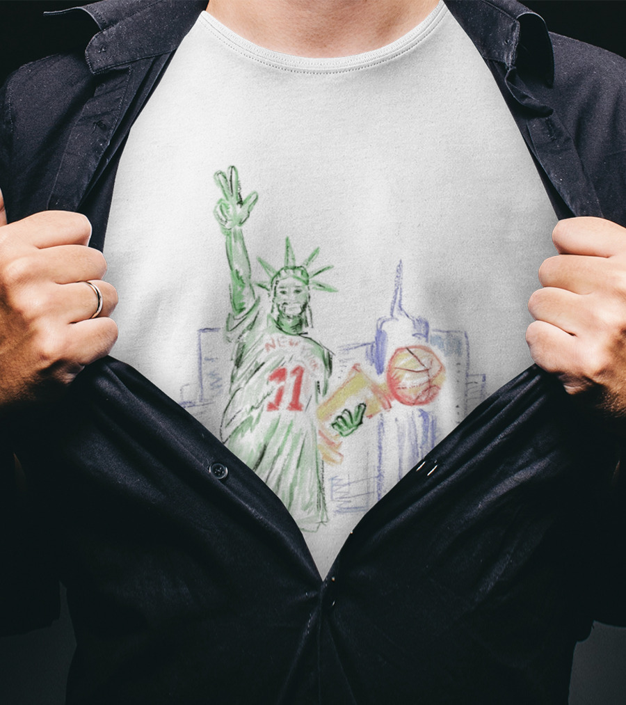 New York Jalen Brunson 11 Statue Of Liberty Basketball Trophy Wackjumper X Niko T-Shirt