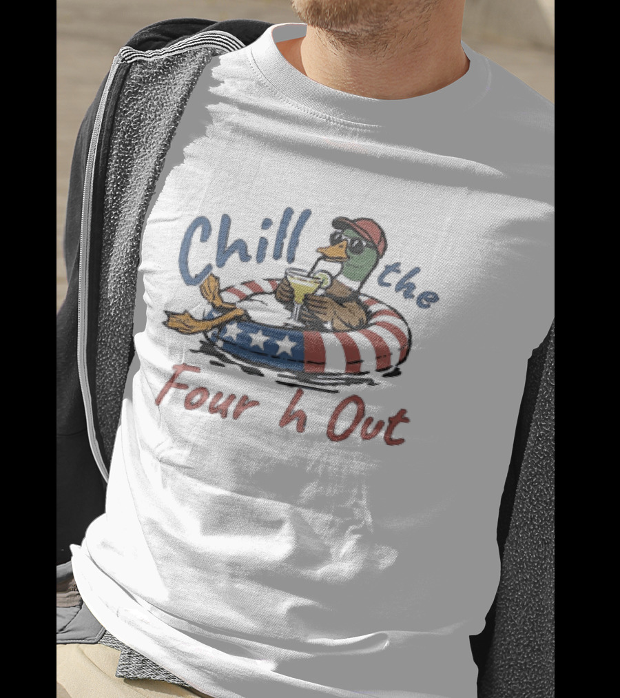 Chill The Fourth Out Mallard Duck Patriotic American Flag Pool Party T-Shirt