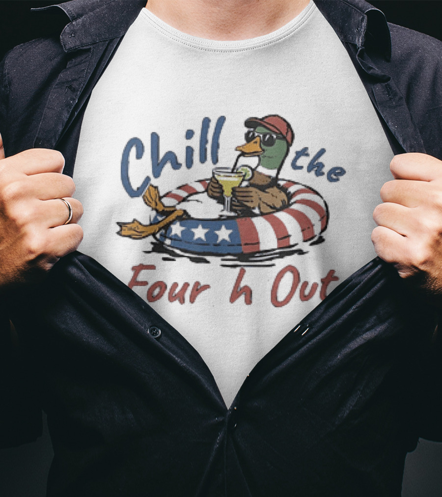 Chill The Fourth Out Mallard Duck Patriotic American Flag Pool Party T-Shirt