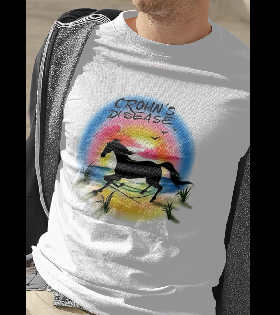Crohn's Disease Horse Silhouette Beach Sunset Scene T-Shirt