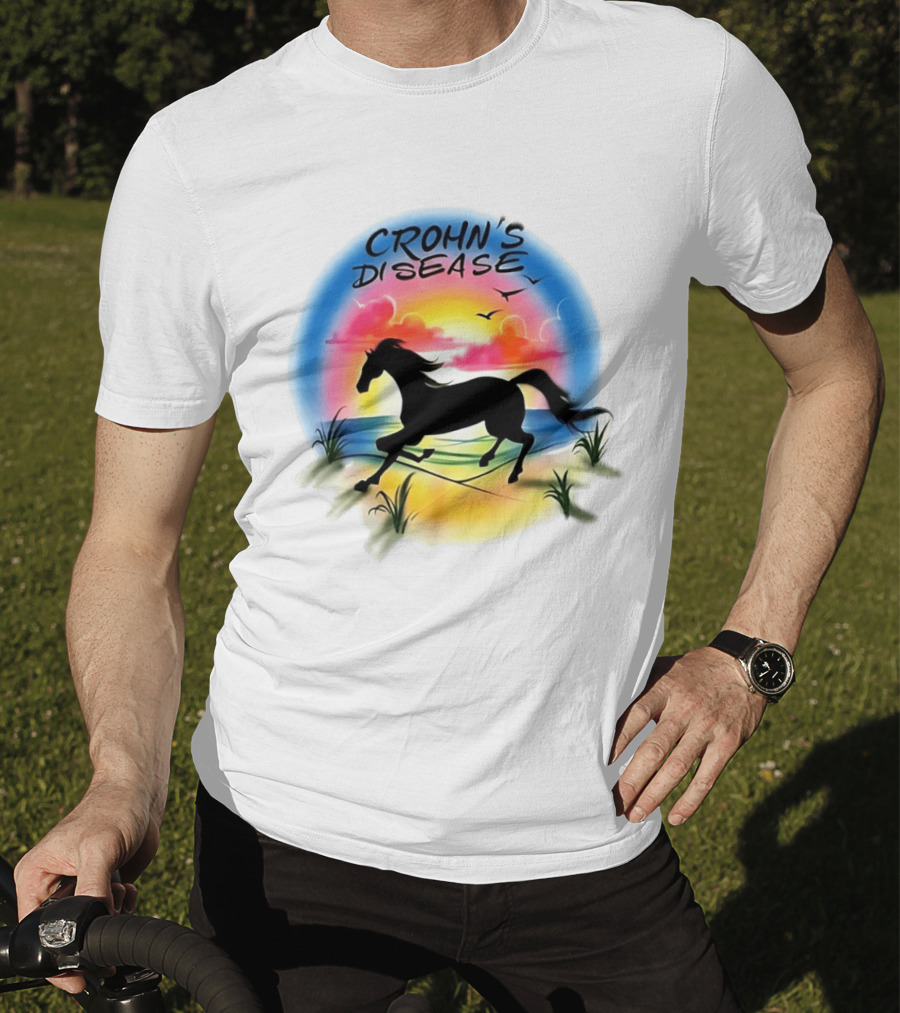 Crohn's Disease Horse Silhouette Beach Sunset Scene T-Shirt