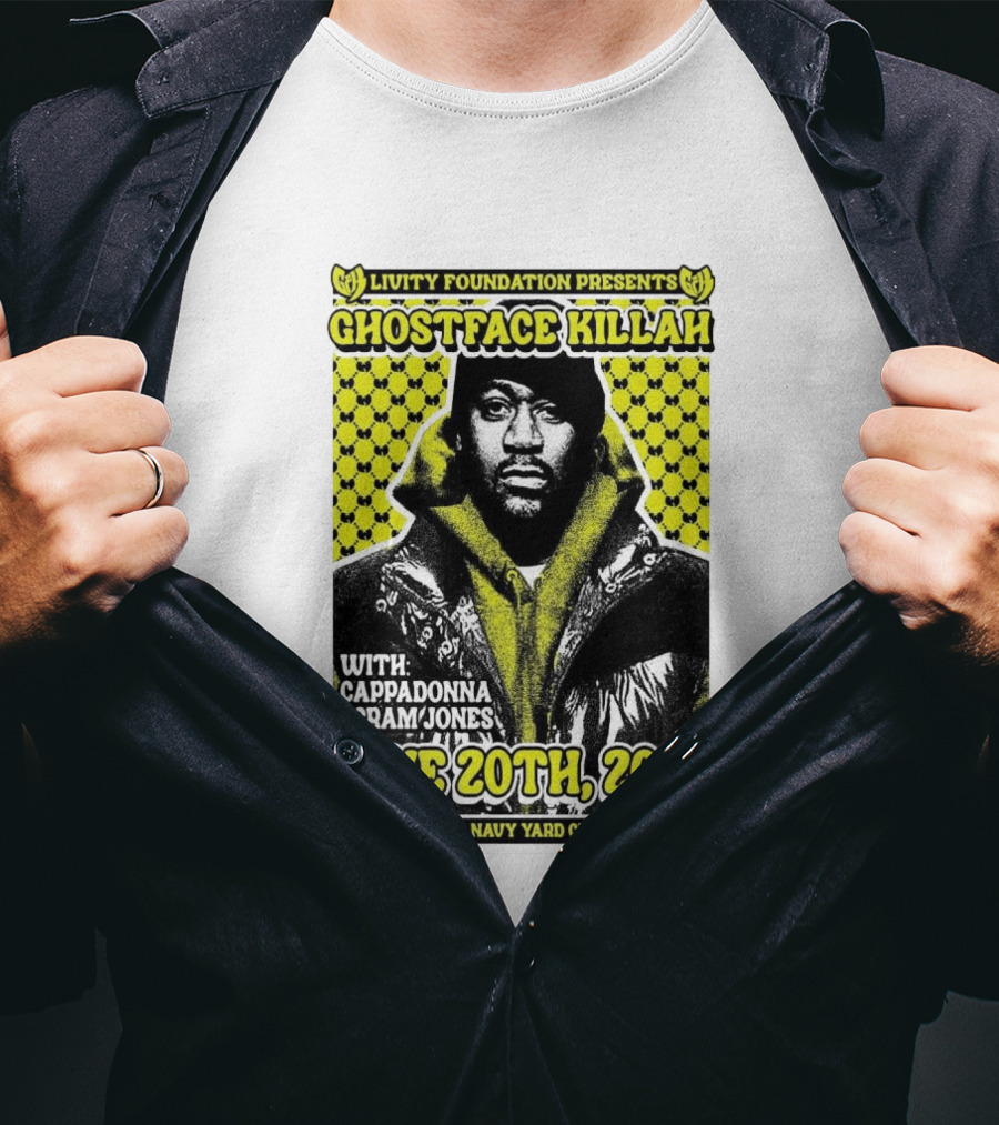 Livity Foundation Ghostface Killah Cappadonna Scram Jones June 20th 2026 Building 64 Navy Yard Charleston T-Shirt