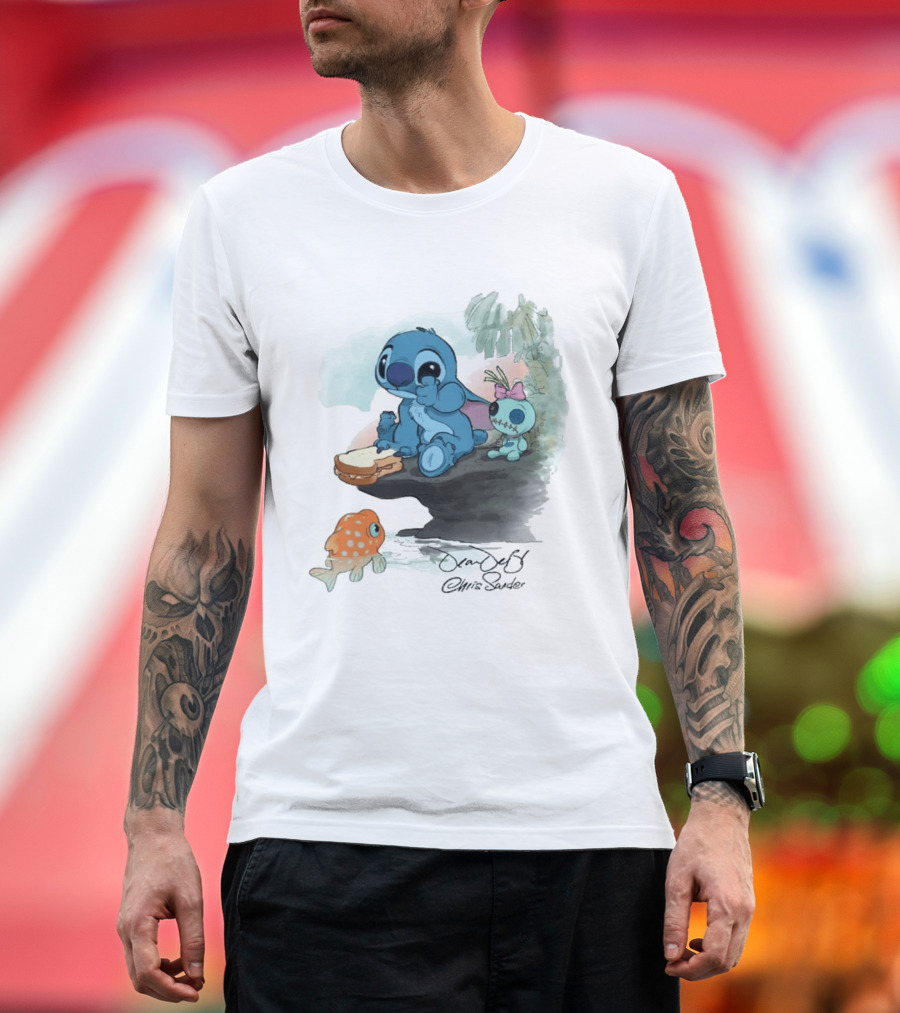 Lilo & Stitch Ohana Alii Stitch And Scrump With Fish And Sandwich T-Shirt