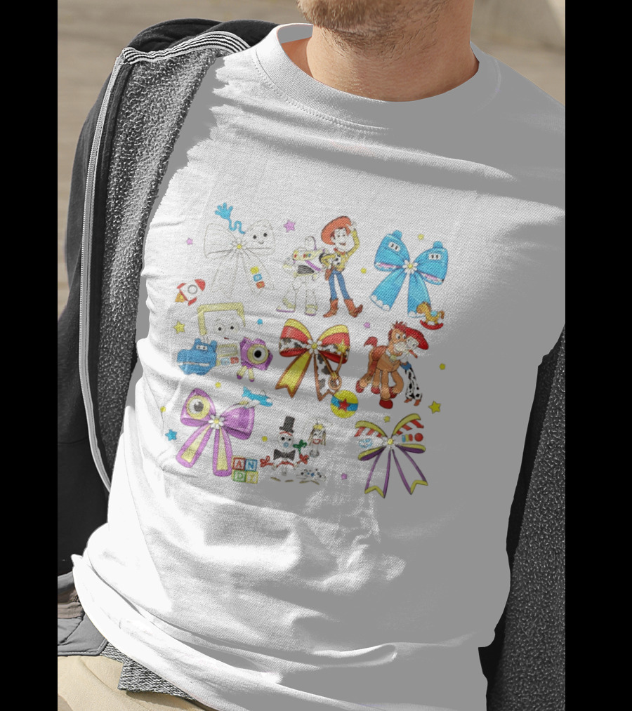 Woody Buzz Jessie Forky Andy Toy Story Characters With Colorful Bows T-Shirt