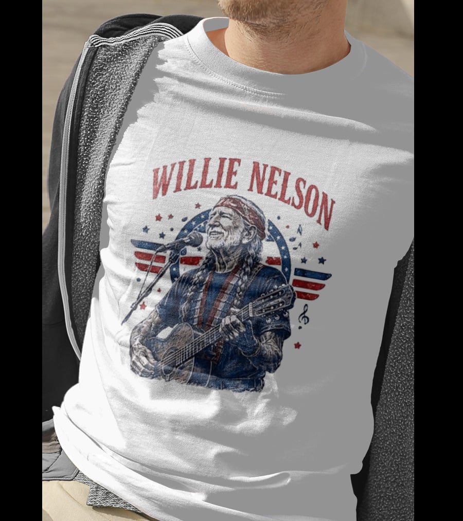 Willie Nelson America The Queen Of Country 250 Years Of Freedom USA Flag Guitar And Microphone T-Shirt