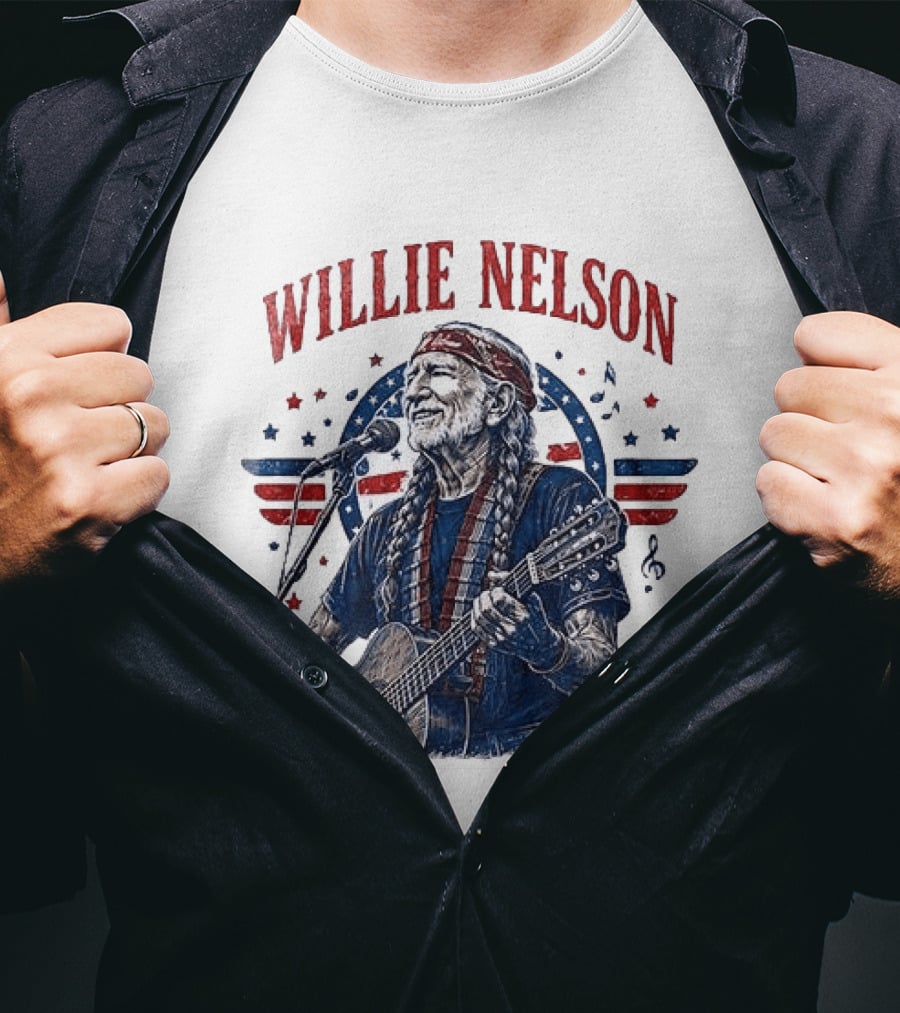 Willie Nelson America The Queen Of Country 250 Years Of Freedom USA Flag Guitar And Microphone T-Shirt