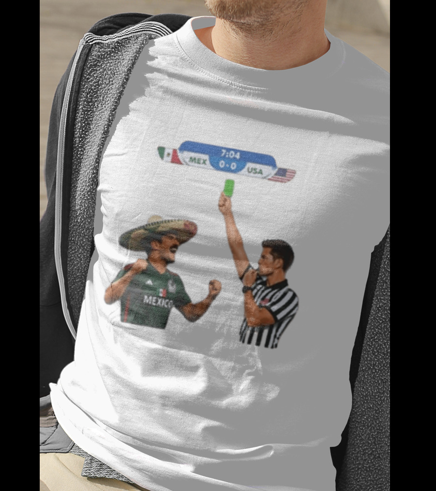 Mexico USA Soccer Rivalry Green Card Referee Moment T-Shirt