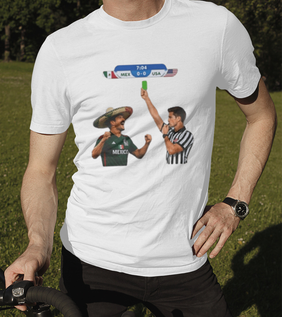 Mexico USA Soccer Rivalry Green Card Referee Moment T-Shirt