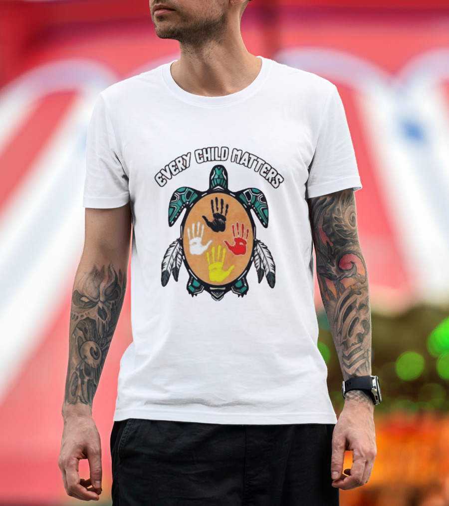 Every Child Matters Turtle Handprint Feather Symbol Empowerment T-Shirt