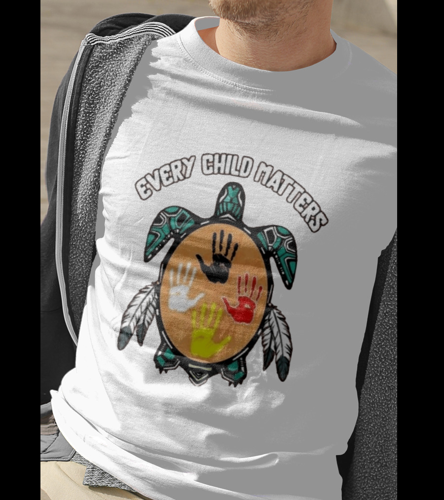 Every Child Matters Turtle Handprint Feather Symbol Empowerment T-Shirt