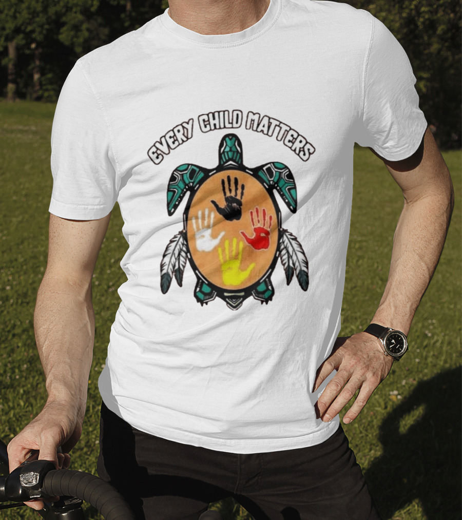 Every Child Matters Turtle Handprint Feather Symbol Empowerment T-Shirt
