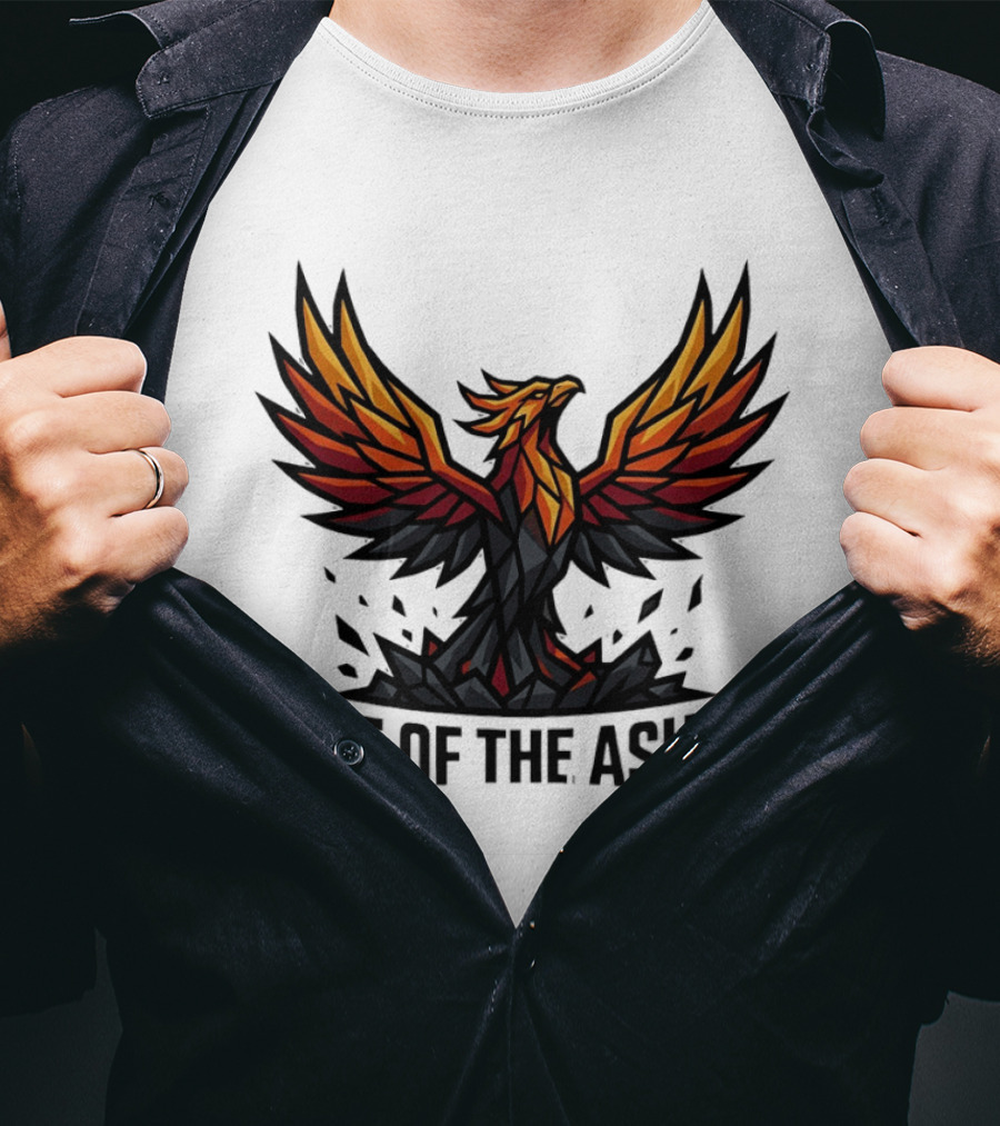 Phoenix Rising Out Of The Ashes Geometric Mythical Bird Fiery Wings T-Shirt