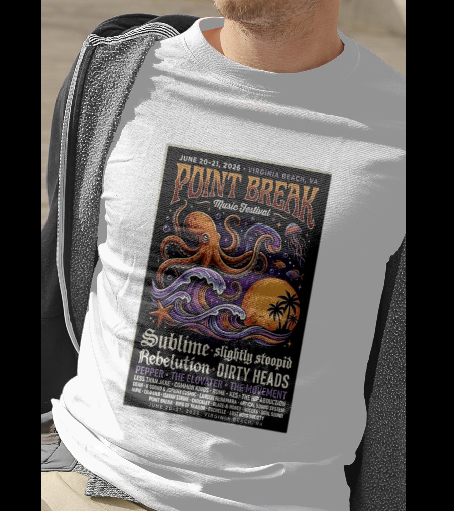 Point Break Music Festival 2026 Virginia Beach Sublime Slightly Stoopid Rebelution Dirty Heads Pepper T-Shirt