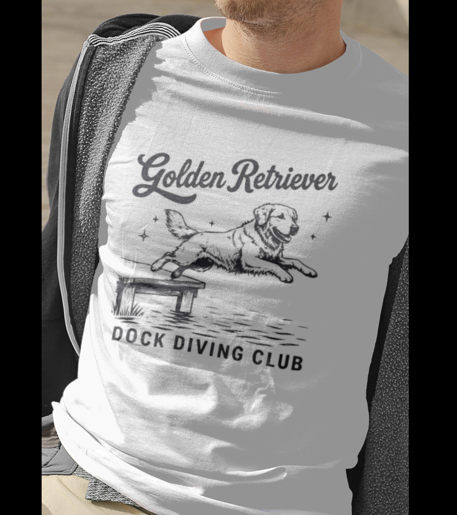 Golden Retriever Dock Diving Club Vintage Style Black And White Dog T-Shirt